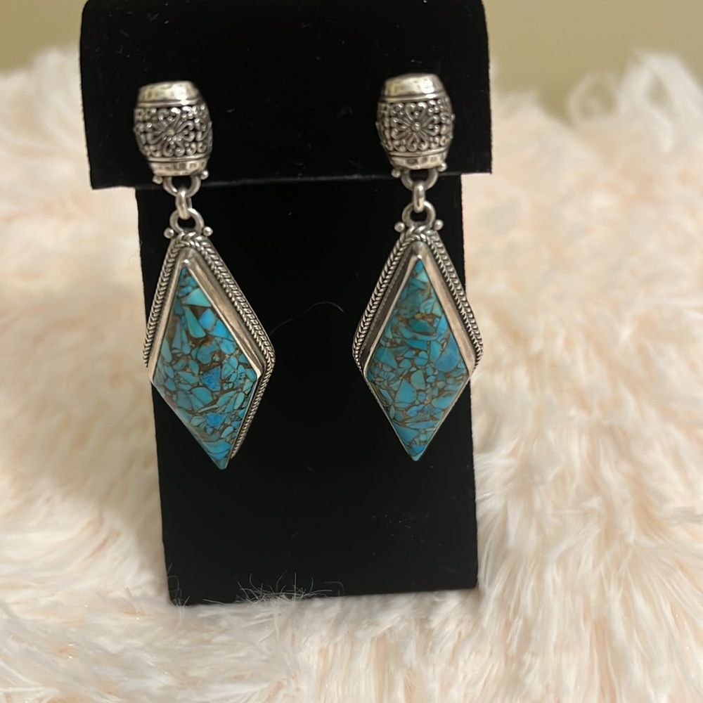 Luxury Artisan of Bali Kingman Turquoise Collection (Earrings) Sterling Silver